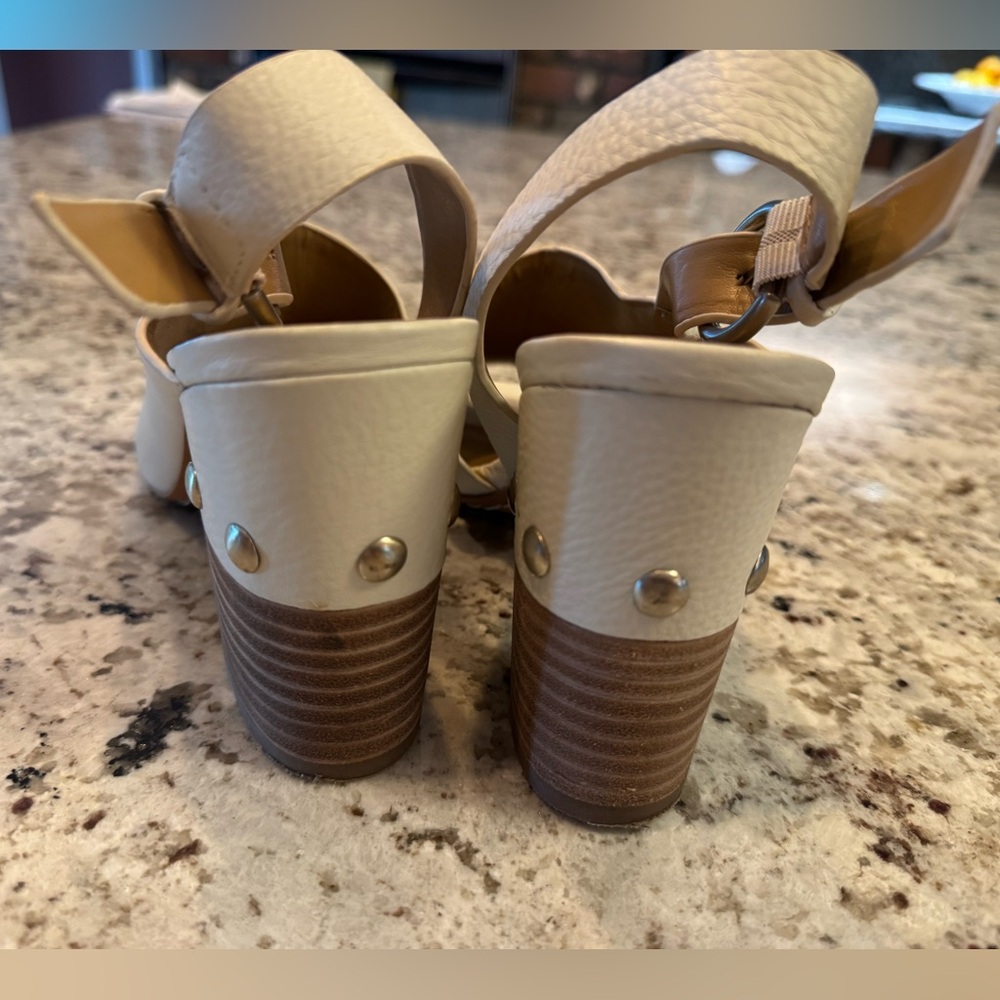 Marc Fisher Cream Heels with Stacked Block Heel - Picture 4 of 9